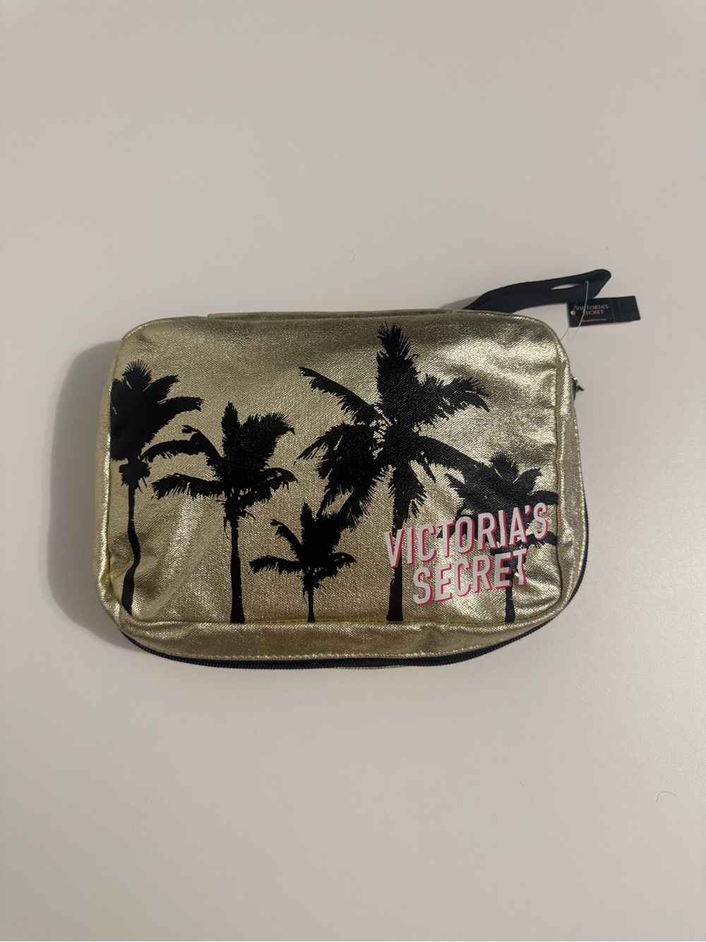 Victoria's Secret Gold Cosmetic Pouch with Black Palm Print